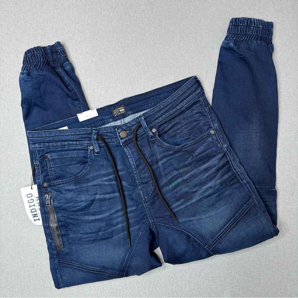 Jack & Jones Indigo Knit Anti Fit Jeans Jogger Dark‎ Blue 33x32 NWT